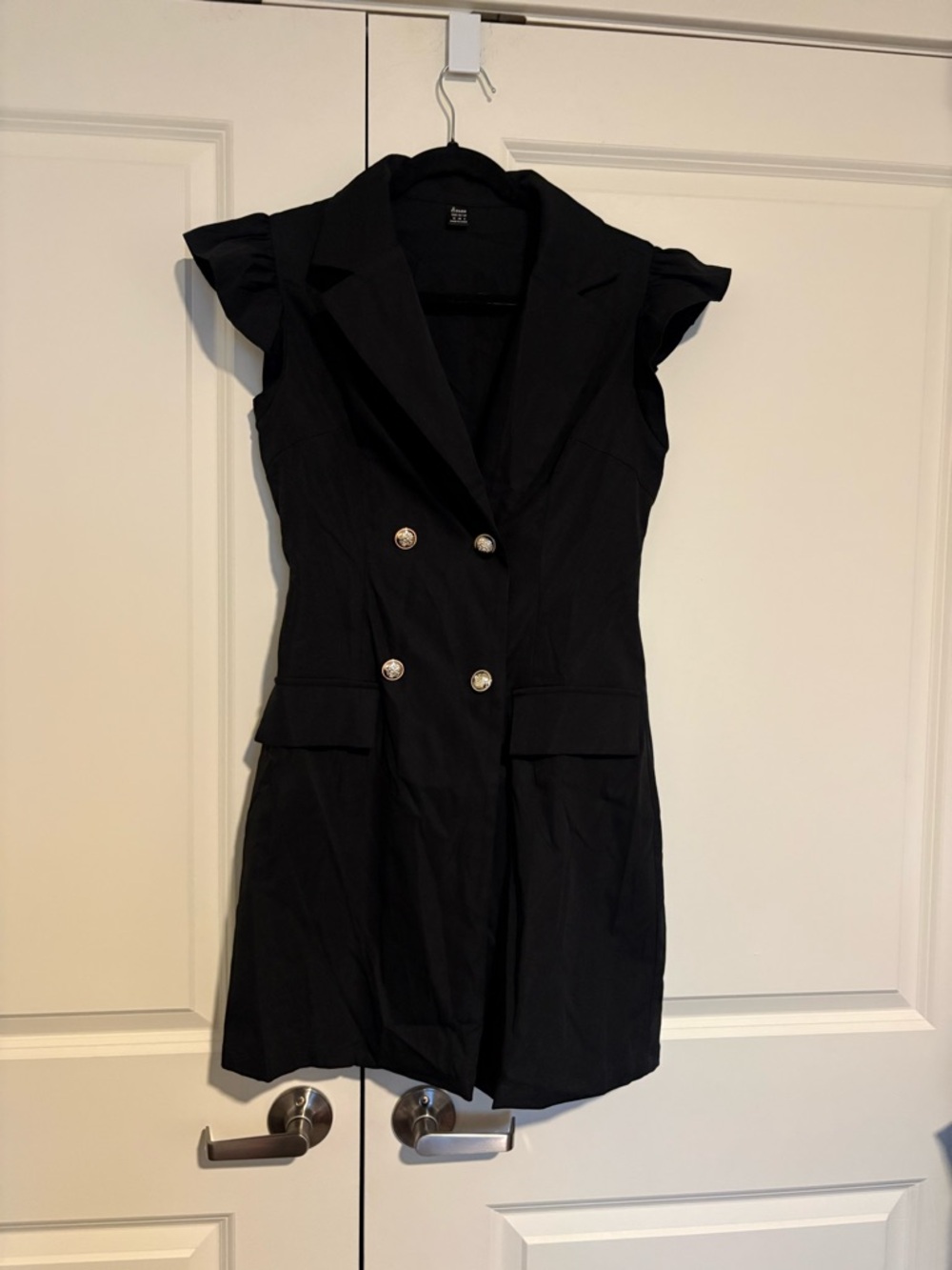 SHEIN Black Double-Breasted Blazer Mini Dress with Gold Buttons